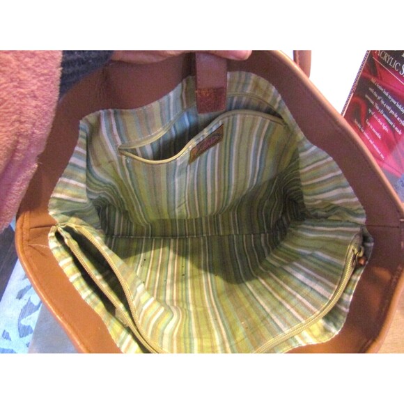 Scala Collezione Tote Bag Handcrafted Leather Canvas Palm Trees Shoulder Bag - Picture 6 of 7